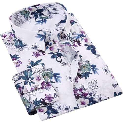 Floral Printed Cotton Men Shirts Pocketless Design Long Sleeve Youthful Holiday Casual Hawaiian Shirt Brand Hight Quality Soft