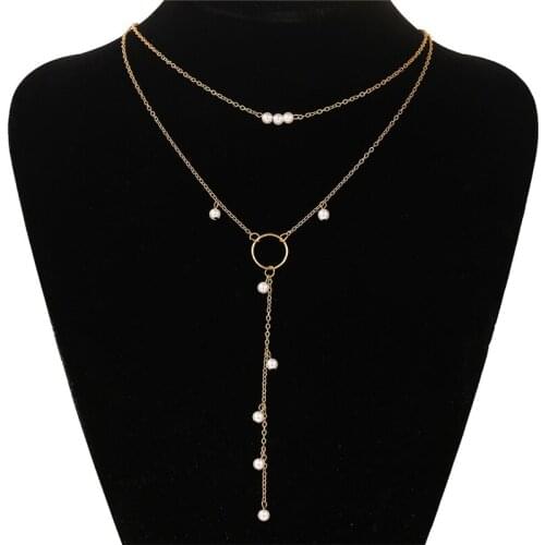Classic Simple Metal Chain Pearl Alloy Hoop Pendant Necklace for Women Men Girls Teens Necklaces Jewelry 2021 Trend New Arrival