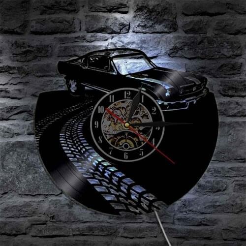 Classic Vintage Retro Car with Road Mark Wall Art Wall Clock Sports Automobile Racecar Vinyl Record Wall Clock Car Lovers Gift