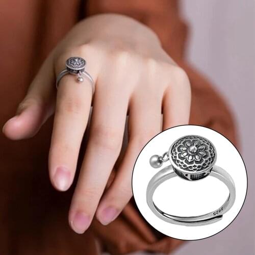 Fashion Creative Charm Rotatable Six-character Mantra Ring Amulet Lucky Tibetan Prayer Resizable Jewelry Rings