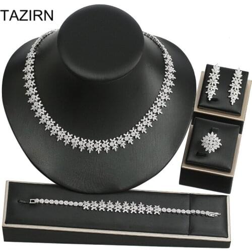 Formal Party Prom Dress Crystal Necklace Bracelet Earrings Rings Full Jewelry Sets Cubic Zirconia Wedding Bridal Jewelry Sets
