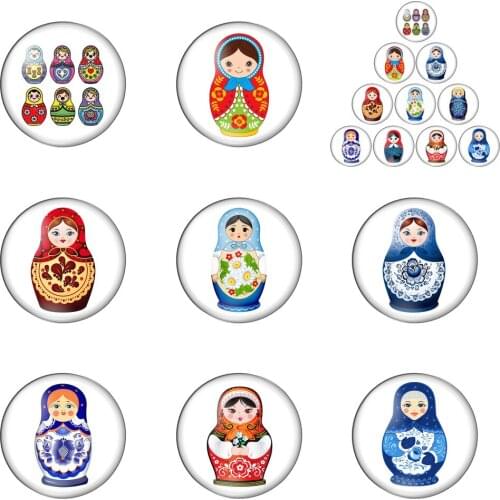 Matryoshka Doll Smile Vivid Portrait Round Photo Glass Cabochon Demo Flat Back Making Findings Handmade DIY Accessories