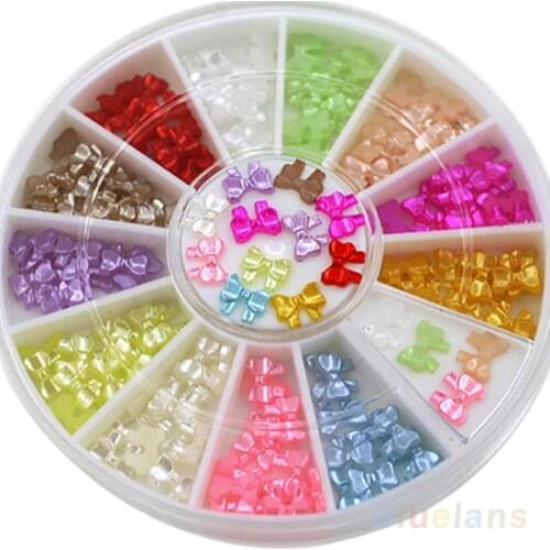 Multicolor French 3D Bow Knot Tie Stickers Studs DIY Nail Art Tips Decoration Wheel