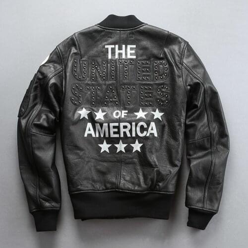 2020 Fashion Genuine Men Black Sheepskin Flight Slim Fit Mens Baseball Coat Real Leather Bomber Jacket