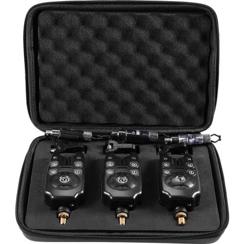 Lixada Fishing Bite Alarms Set Digital Fishing Alarm Kit LED Alarm Indicator Alert Bell Fishing Swinger with Zippered Box