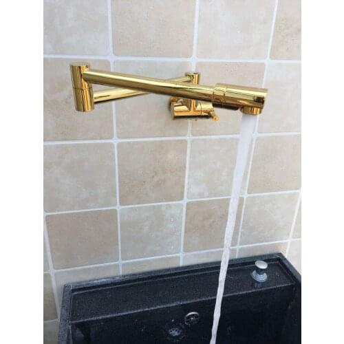 Wall Mounted single cold Pot Filler faucet tap Double Joint Spout Gold color Wall Mounted Kitchen Faucet