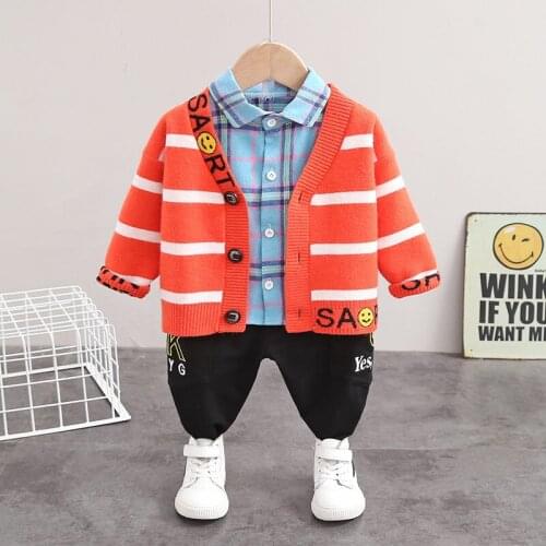 New Spring Autumn Children Cotton Clothes Baby Boys blouses suit Pants 3Pcs/sets Infant Out Kids Fashion Toddler Tracksuits sets