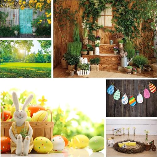 Easter Eggs Rabbit Basket Bokeh Photo Backdrop Computer Printed Photography Background for Children Baby Party Photocall Props