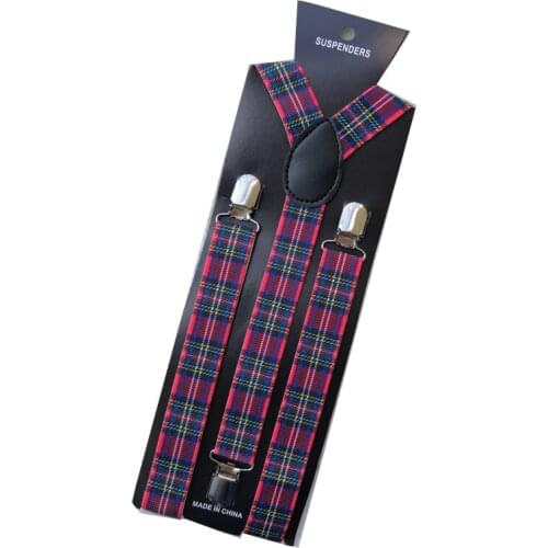 Vintage Plaid Striped 3 Clips Adjust Elastic Braces Pants Accessories 2.5cm Wide Women Men Suspenders Pants