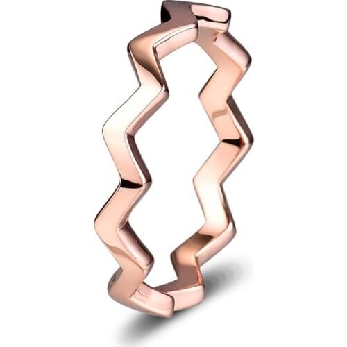 QANDOCCI 925 Sterling Silver Timeless Zigzag Rose Gold Ring For Women Original Jewelry Making Anniversary Gift