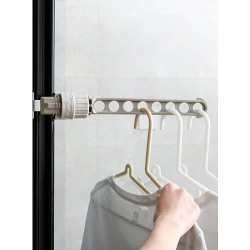 8-hole Rack Adjustable Stainless Steel Clothes Hook Rack Movable Coat Swing Hanger Clothing Rail Laundry Storage Organization