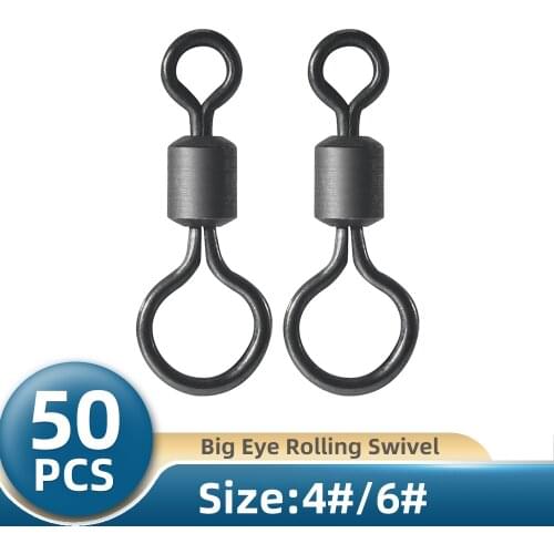 TIANNSII 50pcs Carp Fishing Big Eye Rolling Swivels Chod Matt Black Carp Tackle Accessories Quick Hooks Link Swivels