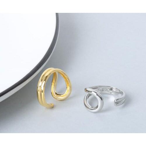 Sasusp Fashion Simple Geometric Hollow Smooth Rings Unique Ttemperament Adjustable Romantic Wedding Engagement Ring Women Men