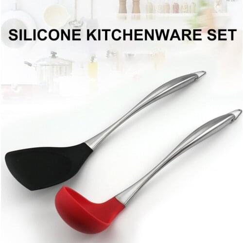Stainless Steel Handles Silicone Kitchenware Sets Good Temperature Resistance Non Stick Silicone Soup Spoon Shovel Set