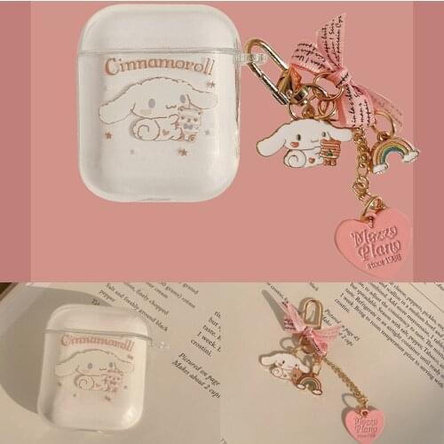 Cute Big Ears White Dog Bow Keychain For AirPods 1 2 Pro 3 Case Silicone Soft Bluetooth Earphone Charging Box Cover Cute