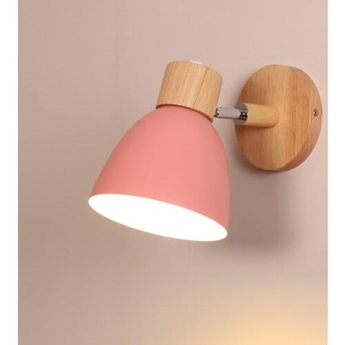 Macaron Modern Wall Light Colorful Aluminium E27 Wall Lamp for Kids Room Home Bedroom Indoor Decor Luminaire Wood Wall Light