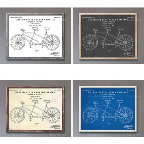 Impression de brevets pour les vélos tandem. Affiche de plan vintage. Décoration murale vélo