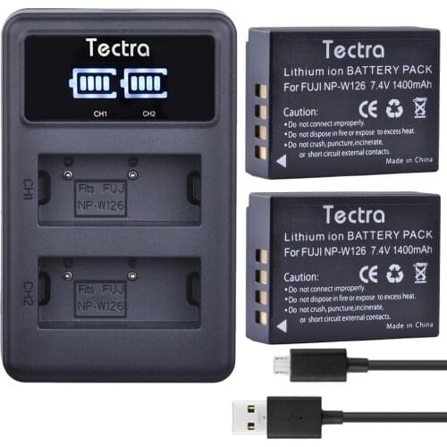 Tectra 2PCS NP-W126 Li-ion Camera Bateria + LED Display USB Dual Charger for Fujifilm X-M1 X-M2 E1 E2 A1 X-T1 XT1 HS33 HS30 HS50