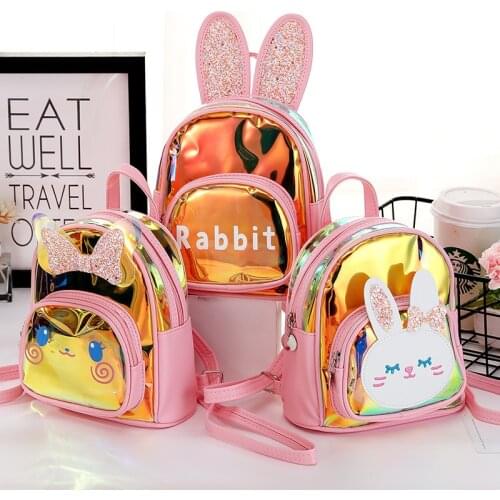 Girls Cartoon Waterproof Laser Backpacks Rabbit Mouse Bee Unicorn Design Children Kids Backpack Zippered Double Straps Pre-Schoo