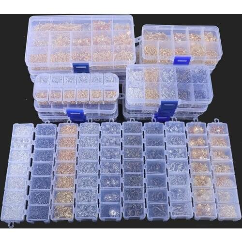 1Box DIY Jewelry Findings Tools Set Open Jump Rings Lobster Clasps End Caps Earring Hooks Beads Kit DIY Jewelry Making Supplies