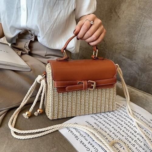 Women 2021 Fashion Handbags Wicker Woven Shoulder Crossbody Bags Casual Simple Shoulder Bags Purses Travel Summer New Beach Sac