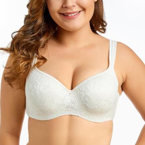 Womens Balconette Bra Plus Size Full Coverage Lace Embroidered Underwire Wide Straps Lingerie for Female 38 40 42 44 DD E F G H