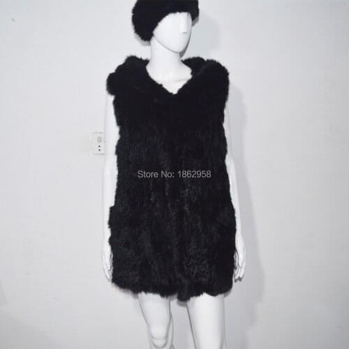 SJ326 Black Very Charming Girls Women Fur Vest with Big Hood 2019 Fur Clothes