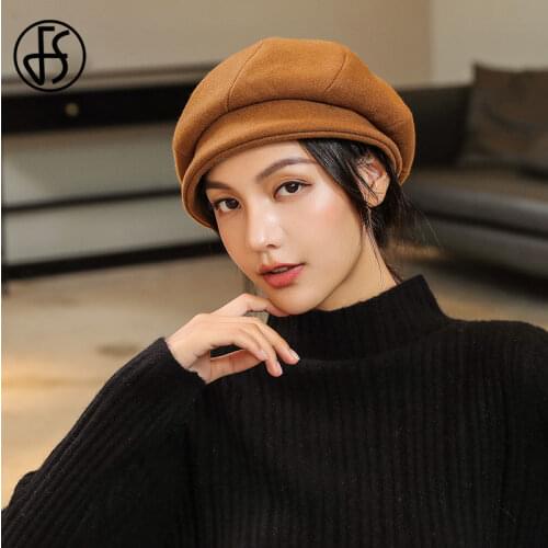 FS Winter Black Wool Beret Hats Wide Brim Fedora Hat For Womens Black Vintage Felt Hats Ladies Cloche Bowler Elegant Church Cap
