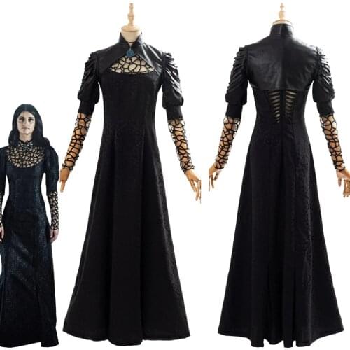 Yennefer Cosplay Costume Black Party Long Dress Cape Women female Halloween Carnival Costumes Adult Outfit women uniform dress