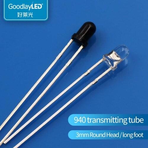 1000PCS F3/3mm Through Hole Light IR LED Receiver 940nm Infrared Receiving 850nm Light-Emitting Diode Lamp