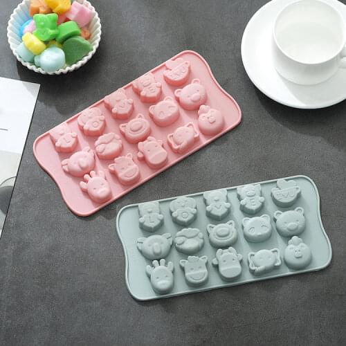15 grid cartoon animal silicone mold cute panda elephant 3D silicone molds chocolate children cake fudge mold DIY baking tool