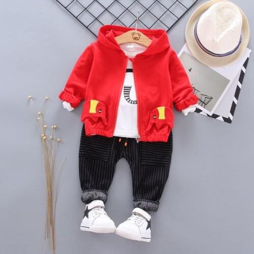 Spring Autumn Children Boys Clothes Kids cartoon elephant Clothing Suit Jacket T Shirt Pants 3pcs/Sets Infant Cotton Tracksuits