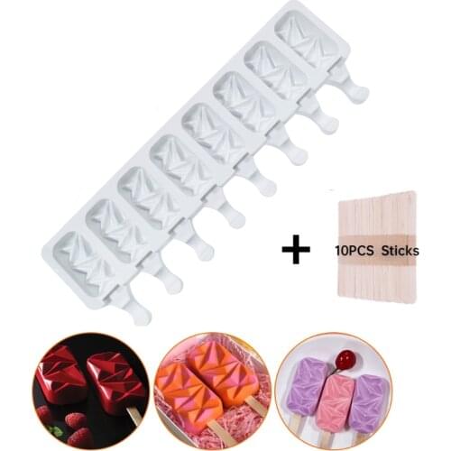 4/8Cavity Silicone Ice Cream Molds Homemade Rhombic Popsicle Makers Food Safe Forms for ice Juice Fruit Kitchen Tool