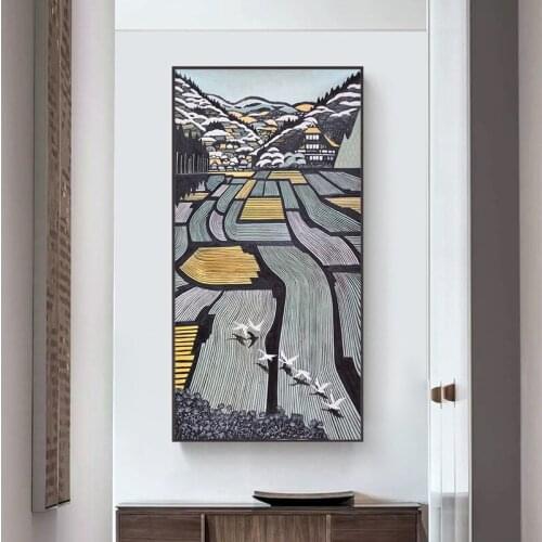 Chinese Ancient Style Animals Golden Flowers Crane Canvas Decorative Painting Art Abstract Poster Wall Picture Living Room Decor