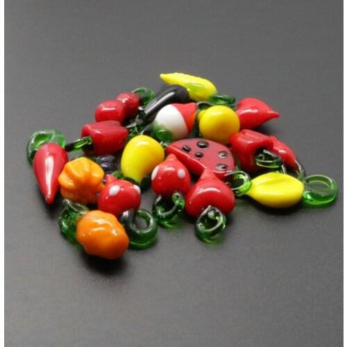 DIY 50PCS Mixed Vegetable & Fruit Lampwork Murano Glass Pendant Beads Hot red chili Cherry pumpkin banana eggplant wholesale