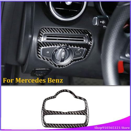 For Mercedes Benz C Class W205 GLC X253 GLC260 C180 C200 2015-2019 Real Carbon Fiber Car Headlight Switch Frame Trim Stickers