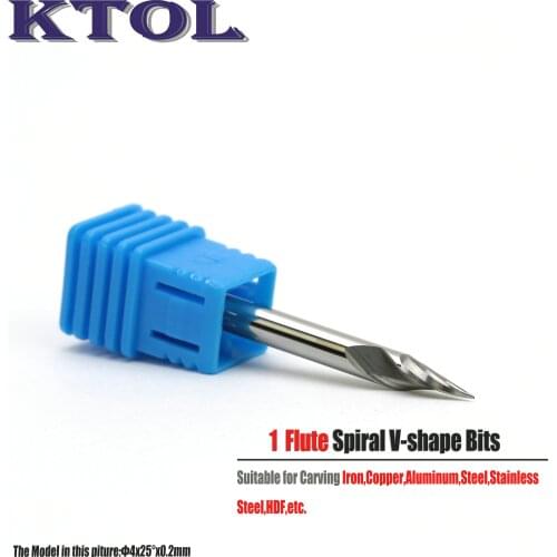 4*0.3mm 25 Angle V Carve 1 Flute Milling Cutter Spiral Carbide Engraving Bit CNC Router Tool End Mills for Aluminum Metal Steel