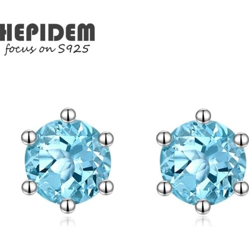 HEPIDEM 100% Really Topaz 925 Sterling Silver Peridot Stud Earrings 2021 New Women Blue Gemstones Gift S925 Fine Jewelry HJA025