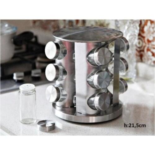 Inoks 12-Piece Rotating Spice Rack G-2349 Kitchen Mother Spice Set Salt and Pepper Shaker Tableware Wooden Bamboo