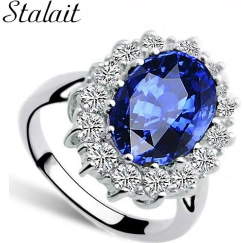 Classic Blue Crystal Ring Fashion Elegant CZ Ring Jewelry Silver Color Women Engagement Wedding Rings