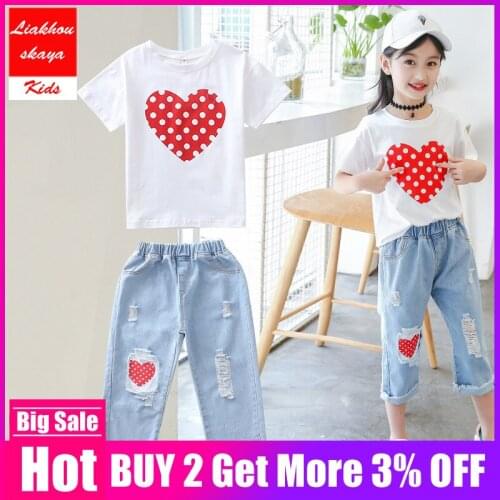 Liakhouskaya 2019 Newest Fashion Spring Autumn Girls Clothes Suit Jacket T shirt Jeans 2 pcs Suit For Girls Clothing Sets Tops
