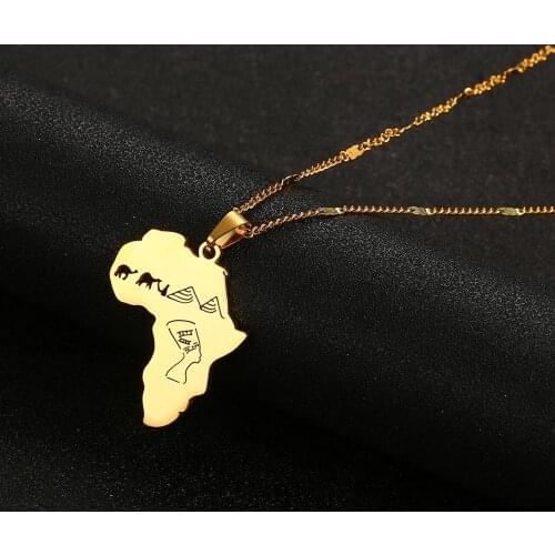 Stainless Steel Africa Map Pendant Necklaces Egyptian Queen Nefertiti Camel Pyramid Trendy Jewelry