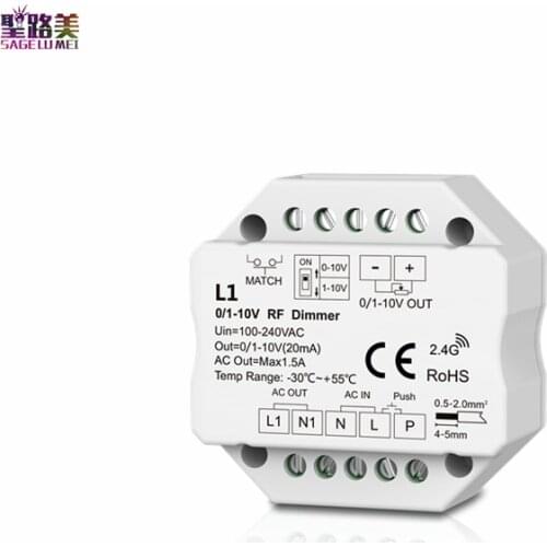 L1 0/1-10V RF + Push Dimmer 110-240V AC Push-Dim 2.4g RF dimming DIP switch Max 1.5A (AC)