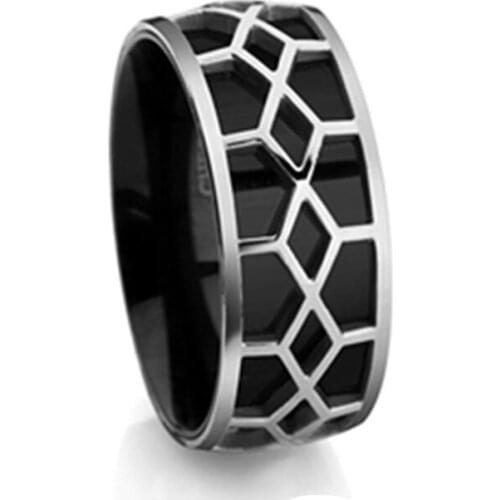 MANGOSKY 10mm Punk Rock Style Black Color Ring Mens Fashion Chunky Finger Bling Titanium Steel Rings
