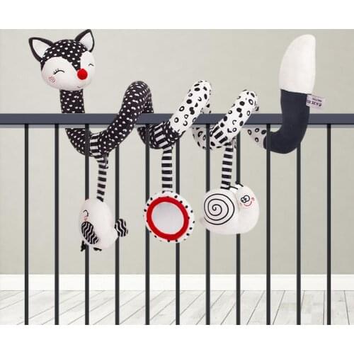 Soft Plush Infant Crib Mobile Bed Stroller Cartoon Black And White Fox Toys Hanging Spiral Rattles Baby Early Educational Toy