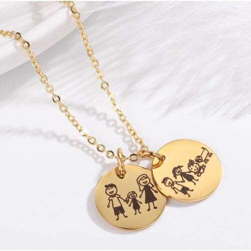 Custome Name Family Drawing Photo Stainless Steel Necklace Personalized Jewelry Portrait Bar Necklace Best Gifts Mothers Day
