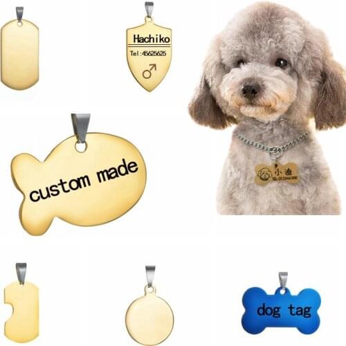 Stainless Steel Cat And Dog lD Label Custom Free Engraving Personalized Pet Charm Name Pendant Bone Key Chain Collar Accessories