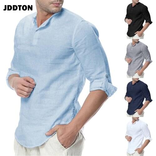 JDDTON New Mens Long Sleeve Shirts Cotton Linen Casual Breathable Comfort Shirt Fashion Style Solid Male Loose Streetwear JE065