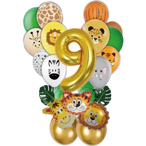 Jungle Safari cartoon Balloons Set Latex Balloon Golden Number Kids Birthday Party Baby Shower Jungle Party Decor