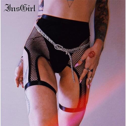 InsGirl Sexy Gothic Dark Black Punk Ins Styel Shorts Women Mesh Patchwork Hollow Out High Waist Slim Nightclub Shorts Female